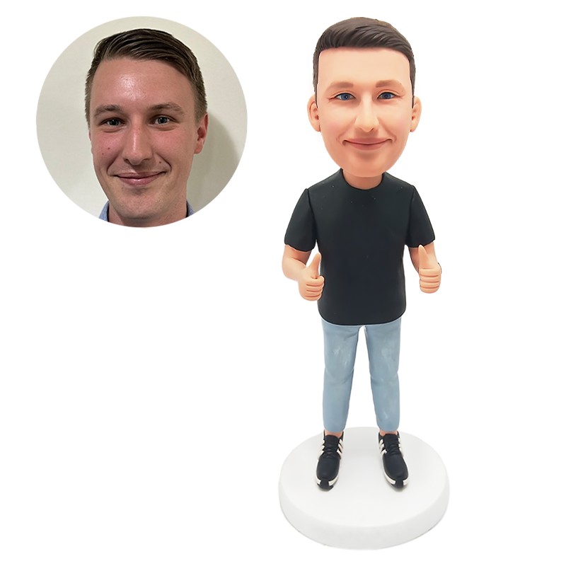 custom bobblehead figure casual man with thumbs up