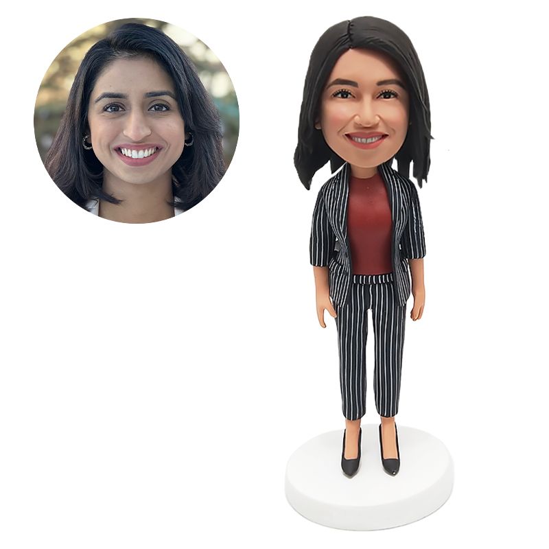 custom bobble head office lady in striped shirt