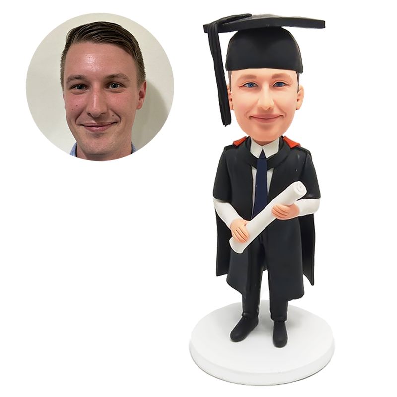 custom bobble head graduate holding a certificate