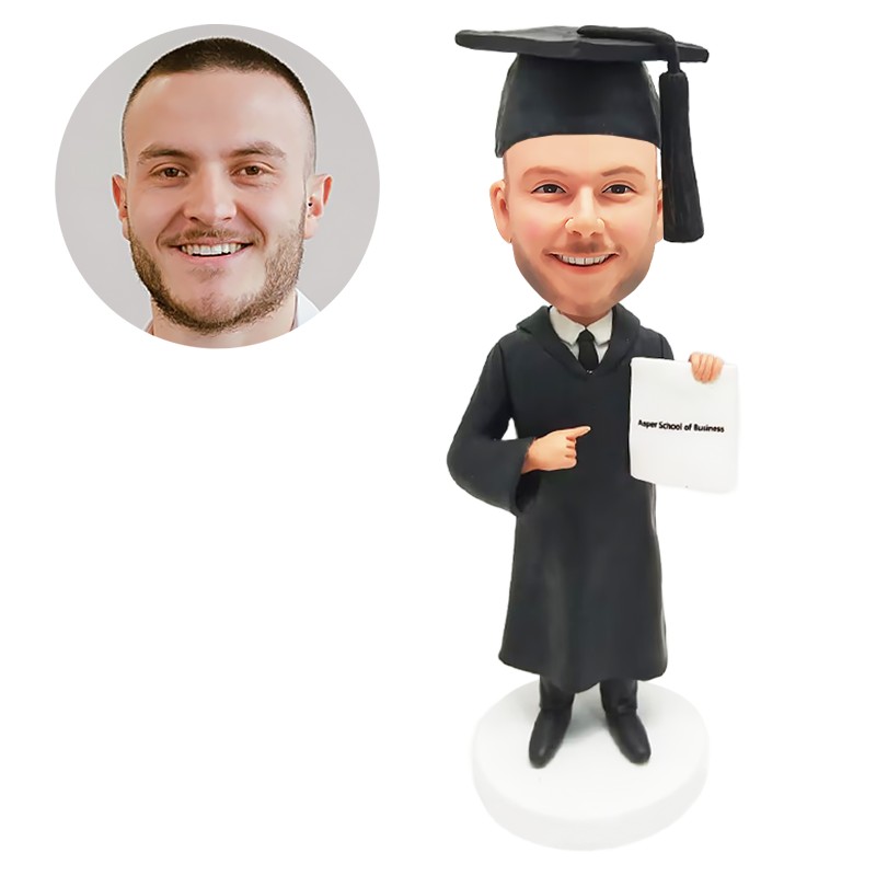 custom bobblehead figurine graduate holding the certificate