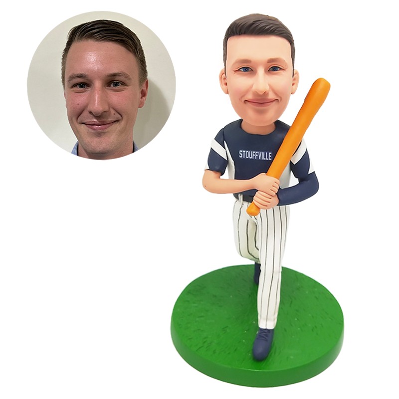 bobblehead custom man holding a baseball bat