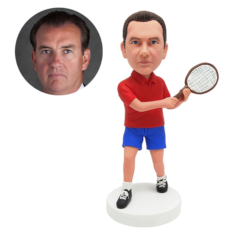 personalized bobblehead man holding the tennis racket