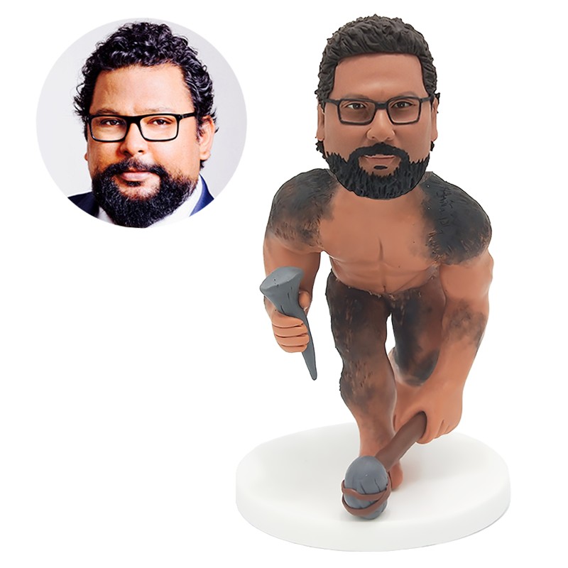 bobblehead custom savage holding stone hammer