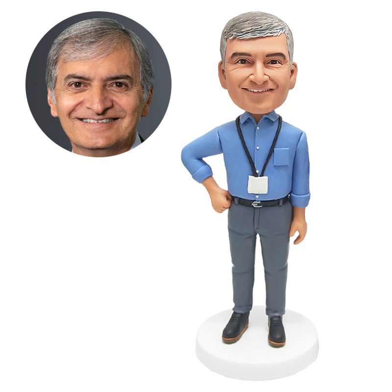 bobblehead custom worker with one hand on the hip