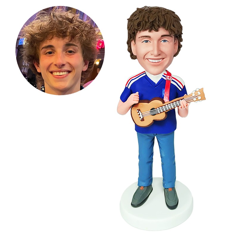 custom bobble head casual man playing the ukulele