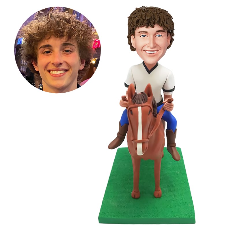 custom bobblehead man riding on a horse