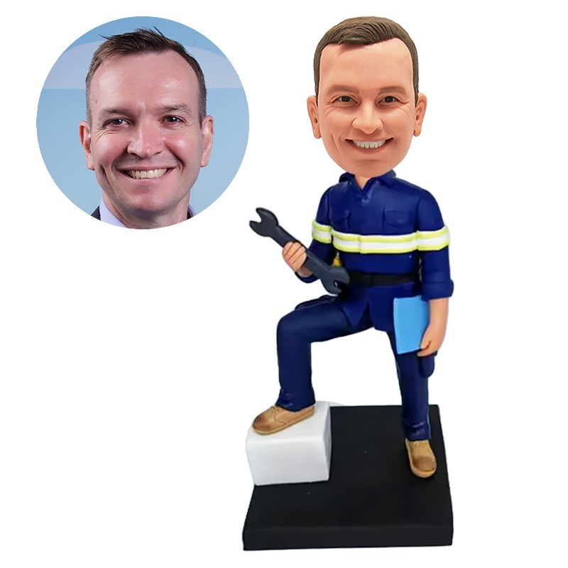 custom bobblehead figure worker holding a tool