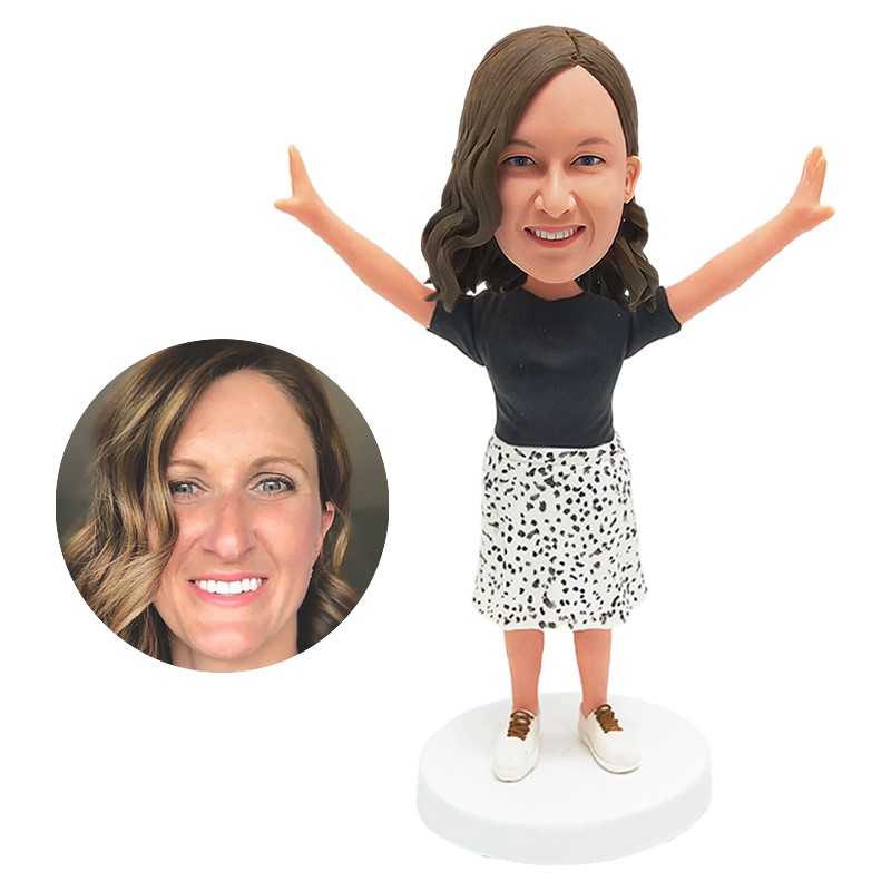 personalised bobble head casual lady with hands up