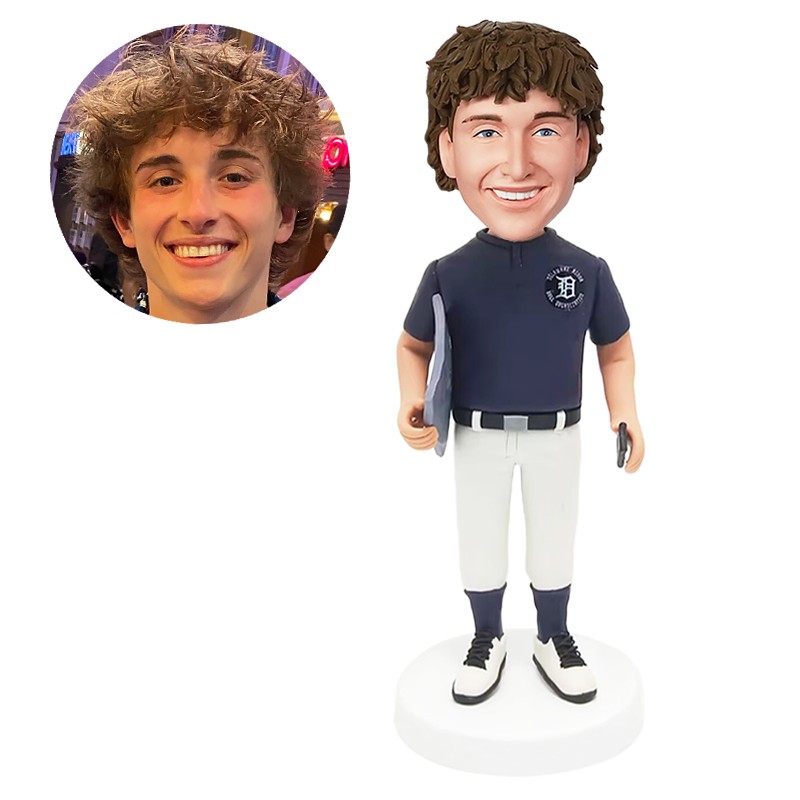 custom bobblehead figure male coach holding a noteboard