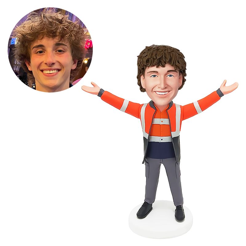 custom bobble head male worker with arms opened