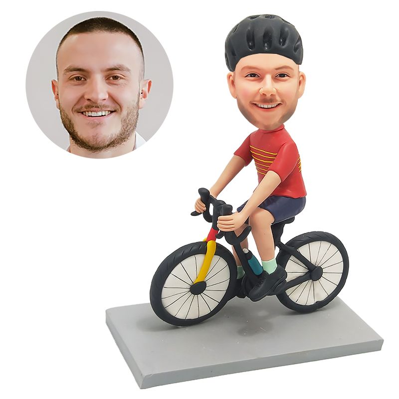 personalized bobblehead man riding a bicycle