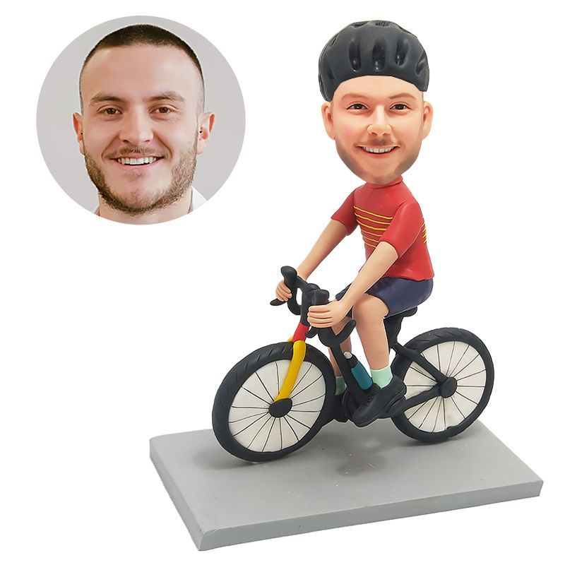 personalized bobblehead man riding a bicycle