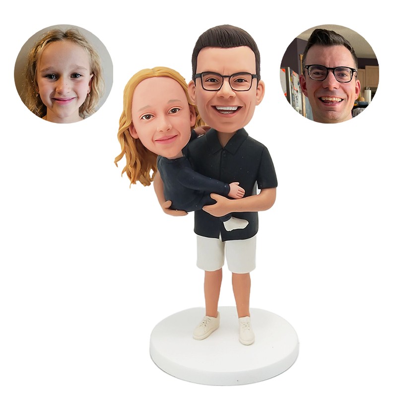 personalized bobblehead father holding a lovely baby