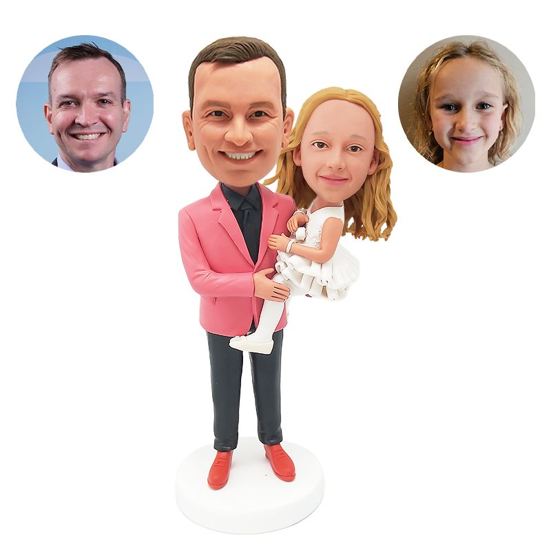custom bobble head kind father holding a lovely baby
