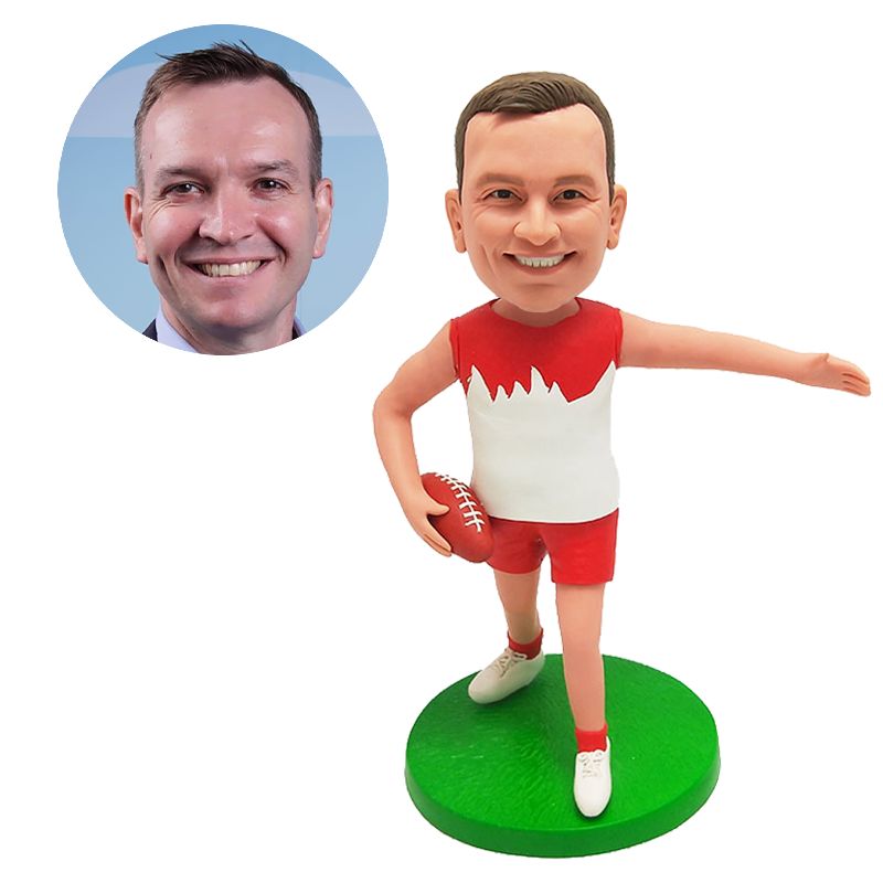 custom bobble head rugby player holding a ball