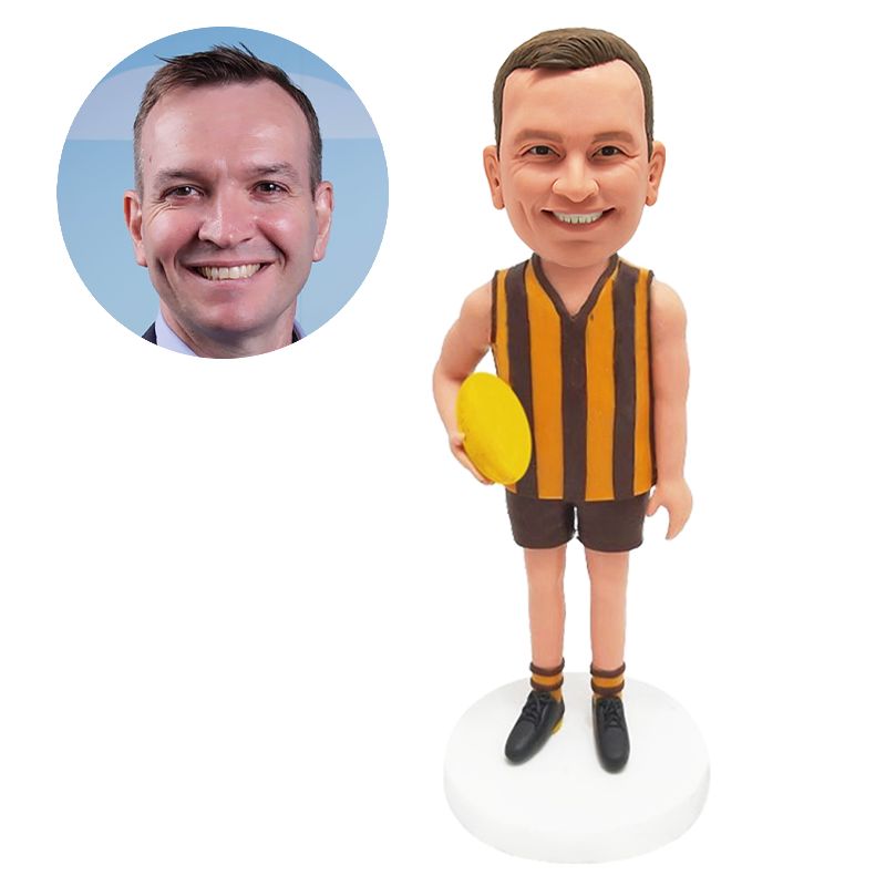 custom bobblehead figurine afl player holding a ball