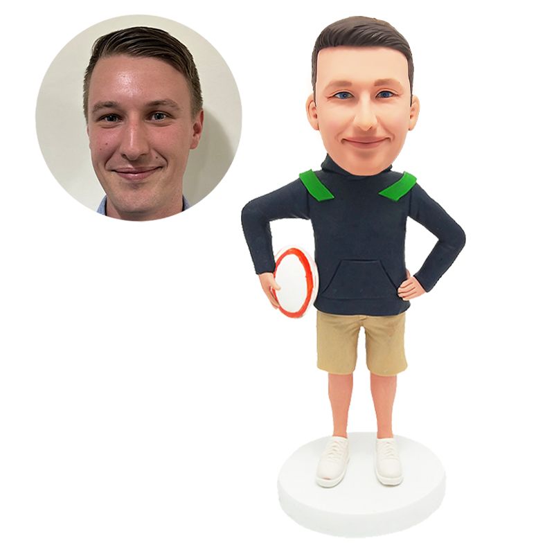 personalized bobblehead football player holding a ball