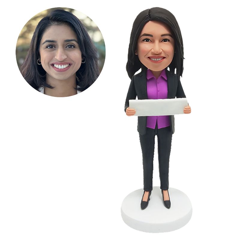 custom bobble head female teacher holding a paper
