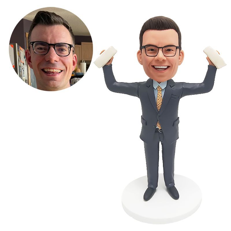 custom made bobblehead male boss with hands up