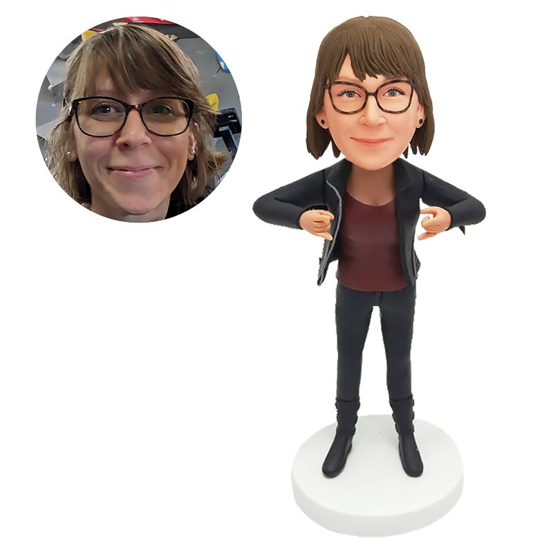 custom bobblehead figurine fashion lady making special gesture