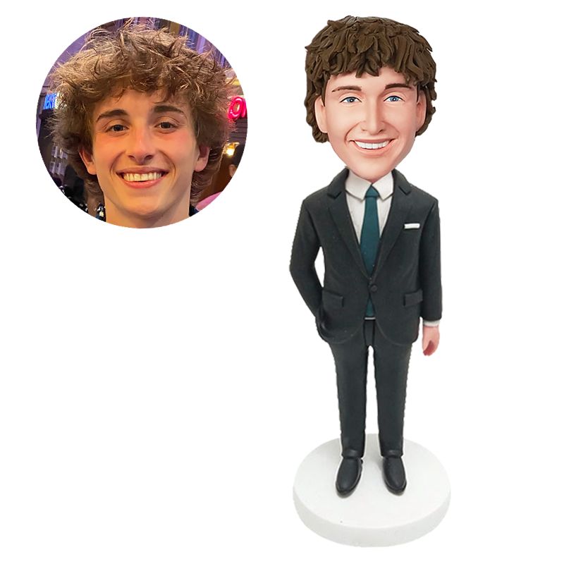 custom bobblehead figure business man with one hand in pocket