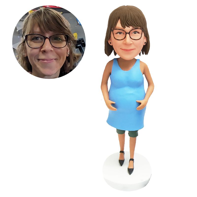 personalized bobblehead pregnant touching her stomach