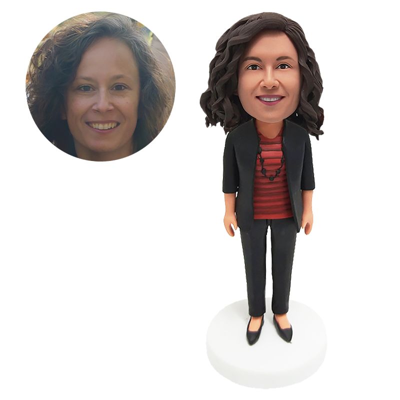 custom bobblehead figure casual lady in coat