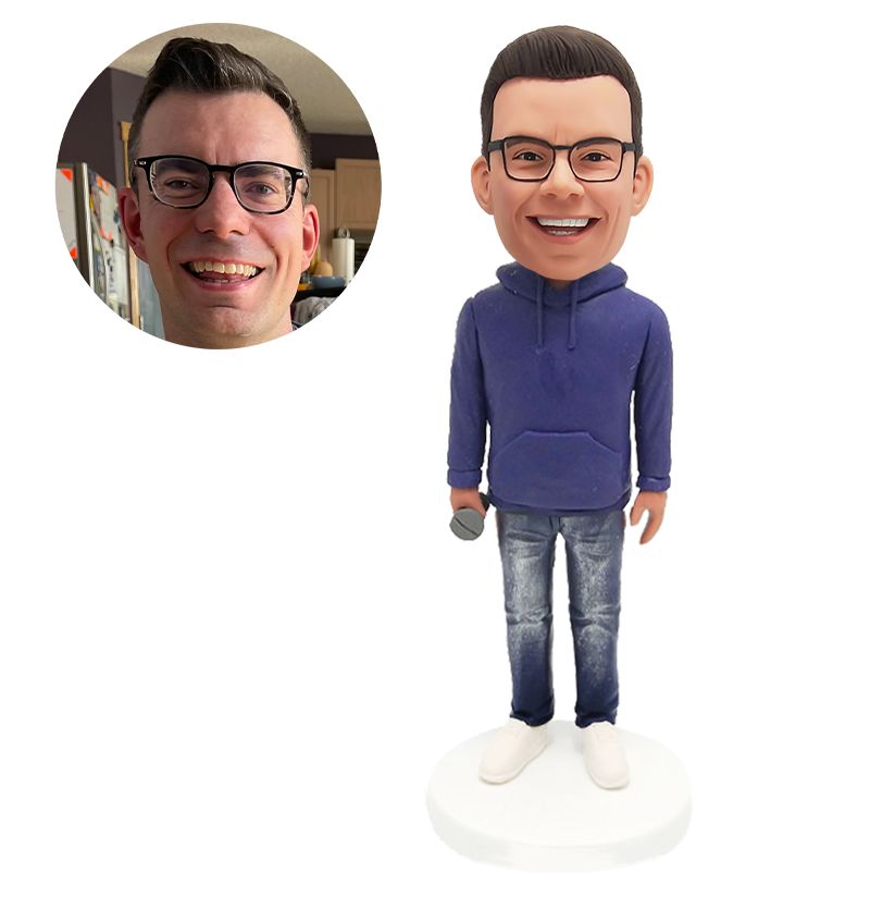custom bobblehead figure man holding a megaphone