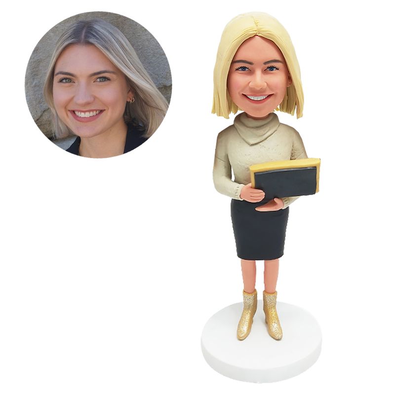 bobblehead custom teacher holding a black board