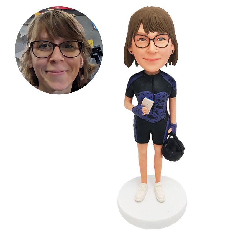 custom bobblehead sports lady holding a shot put