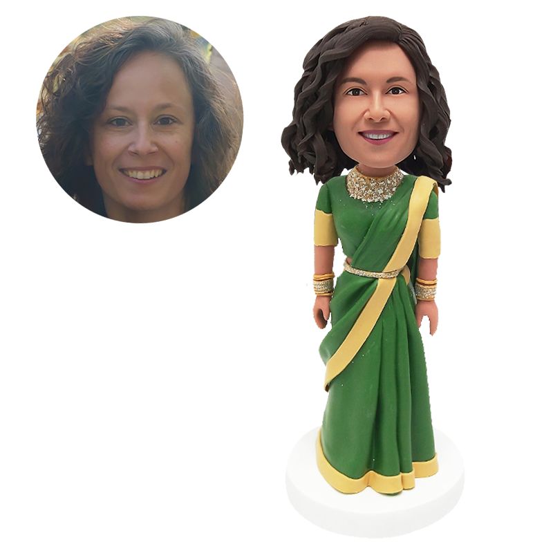 custom made bobblehead indian saree bride and bridesmaid