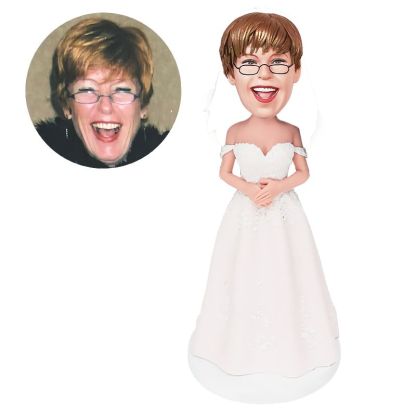 personalized bobblehead wedding bride holding hands