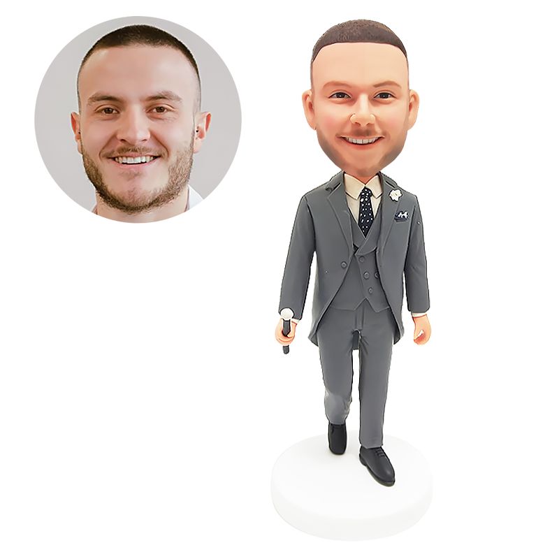 custom bobble head wedding groomsman holding a megaphone