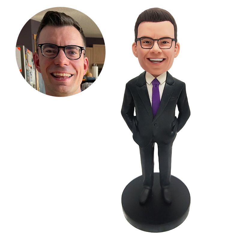 custom made bobblehead wedding groomsman standing with hands in pockets