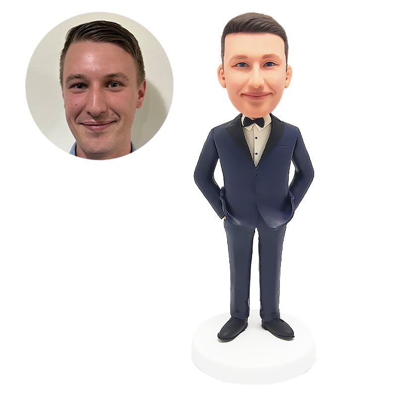 custom bobblehead figure wedding groom with hands in pockets