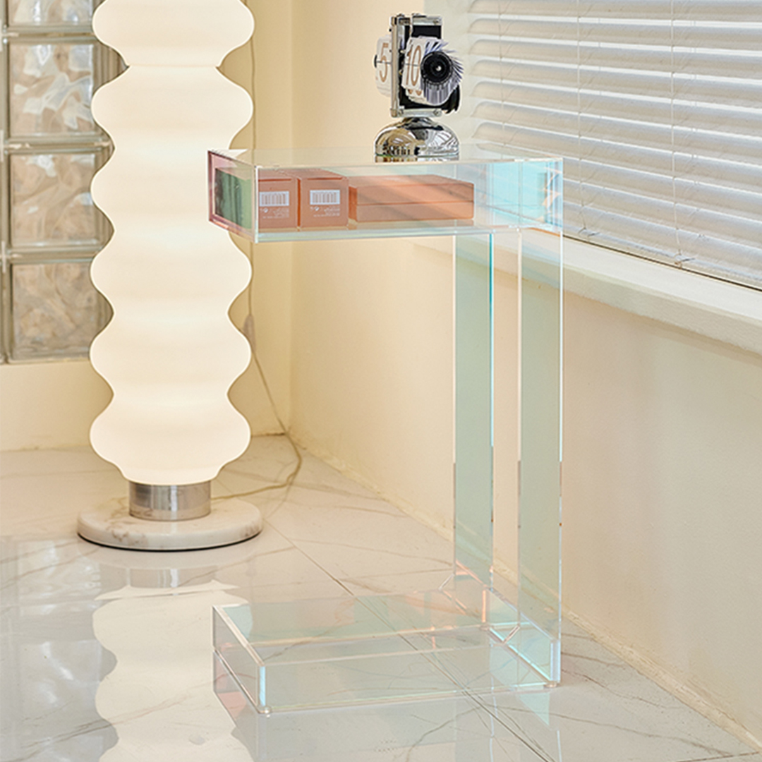 オーロラアクリルサイドテーブル | 光を反射して変化する幻想的な輝き