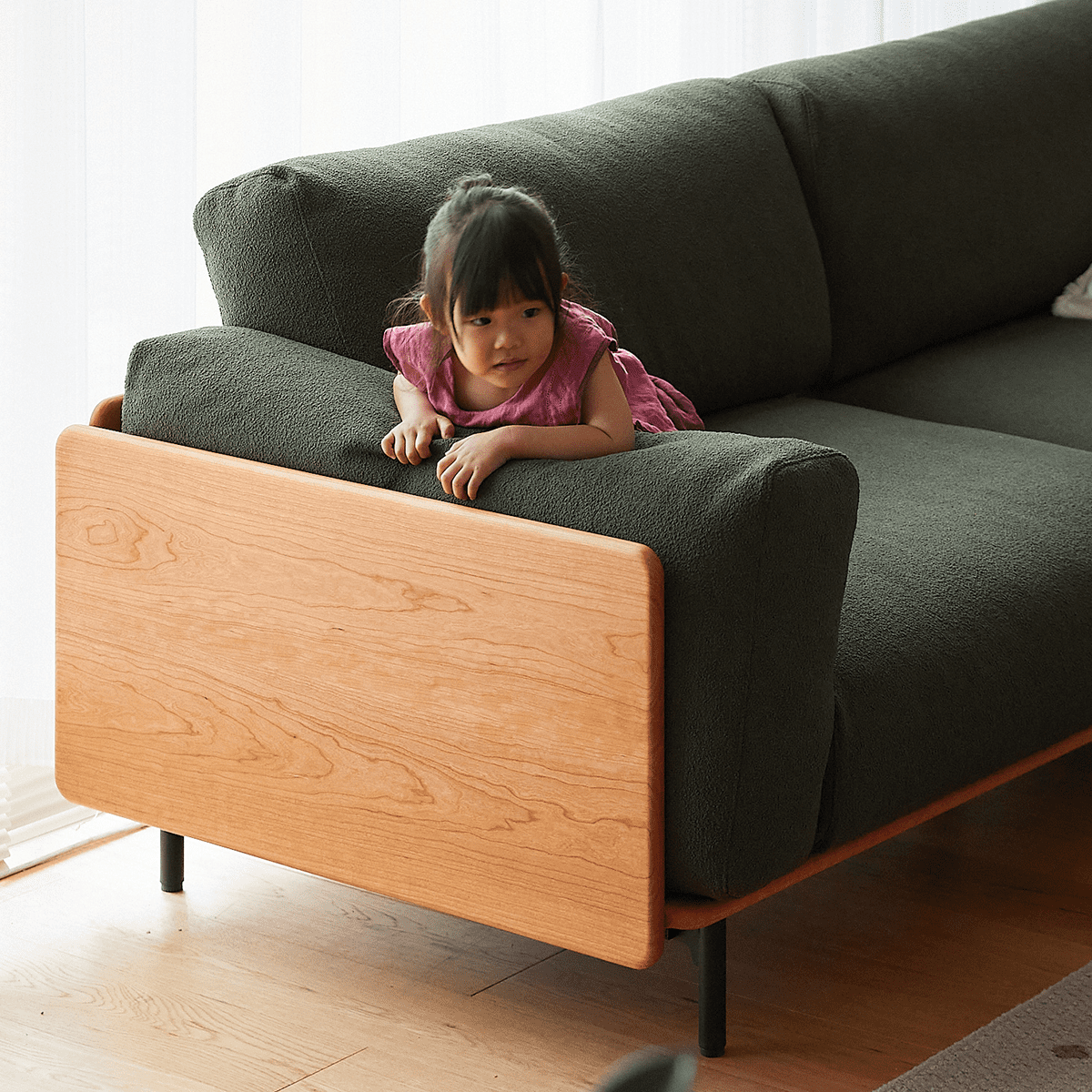 Woody Prime Cherry ウッドフレームパイルクッションソファ【カスタマイズ可】