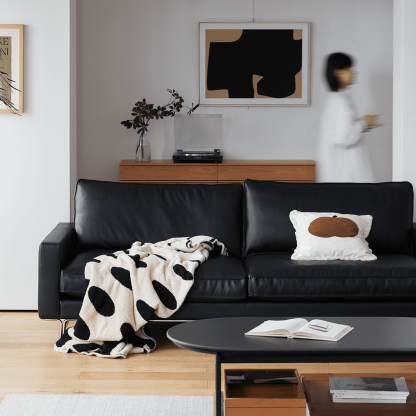 ヴィンテージ風本革ブラッククッションソファ【カスタマイズ可】