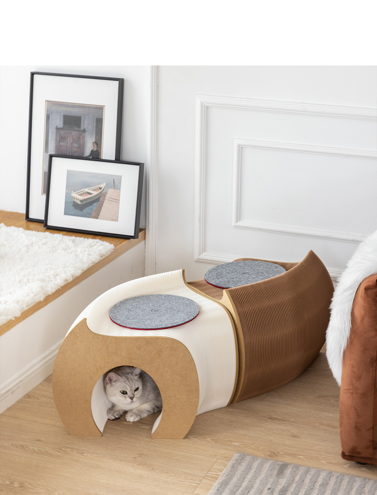 Kraft Paper 猫用トンネル型ベンチ | くぐって休めるやさしい遊び場