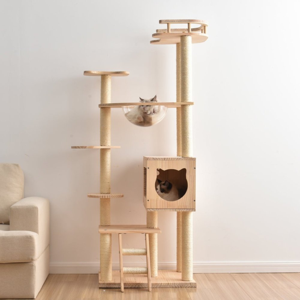 木製透明宇宙船キャットタワー | 遊び心と透明感で猫の冒険心を