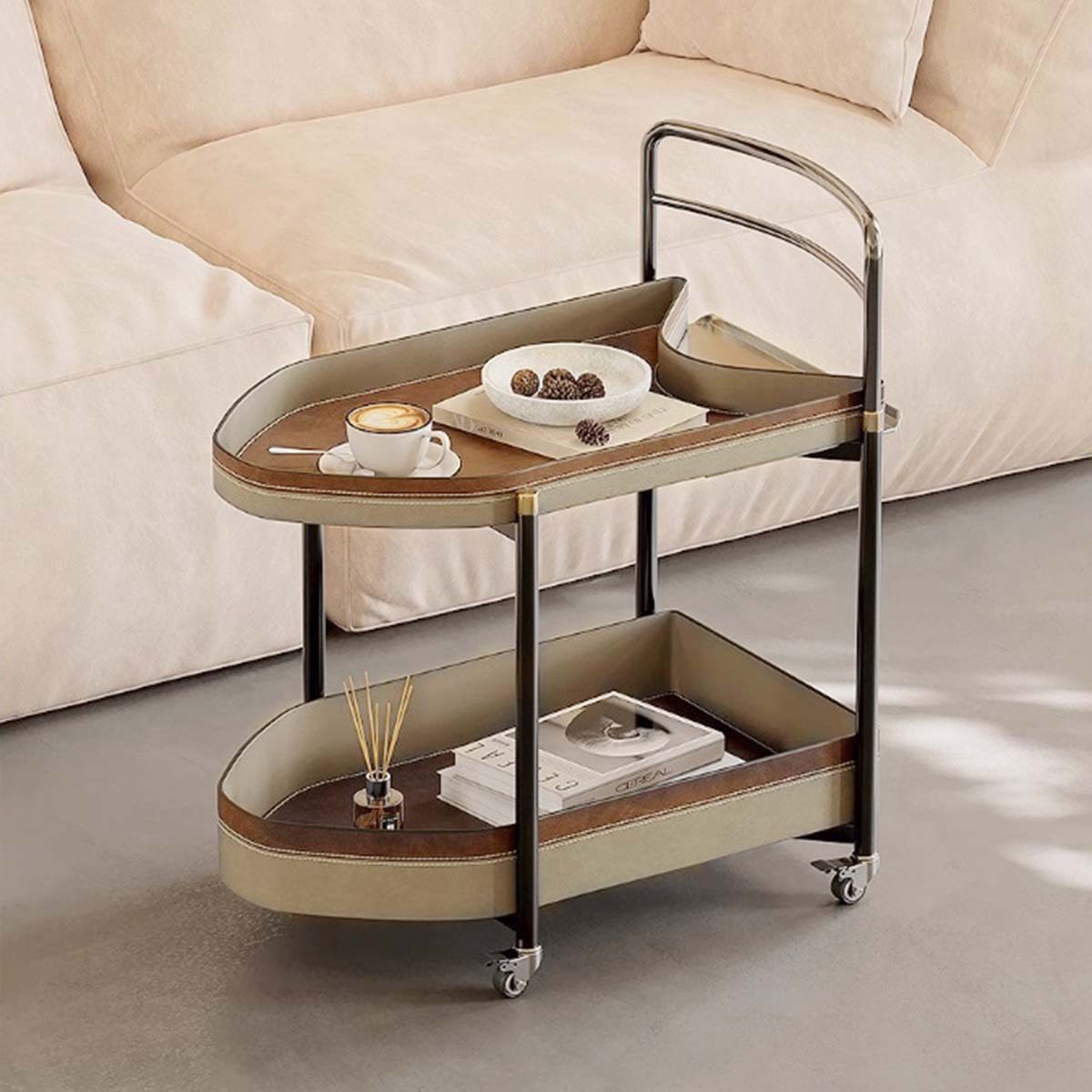 可動式レザー調サイドワゴン