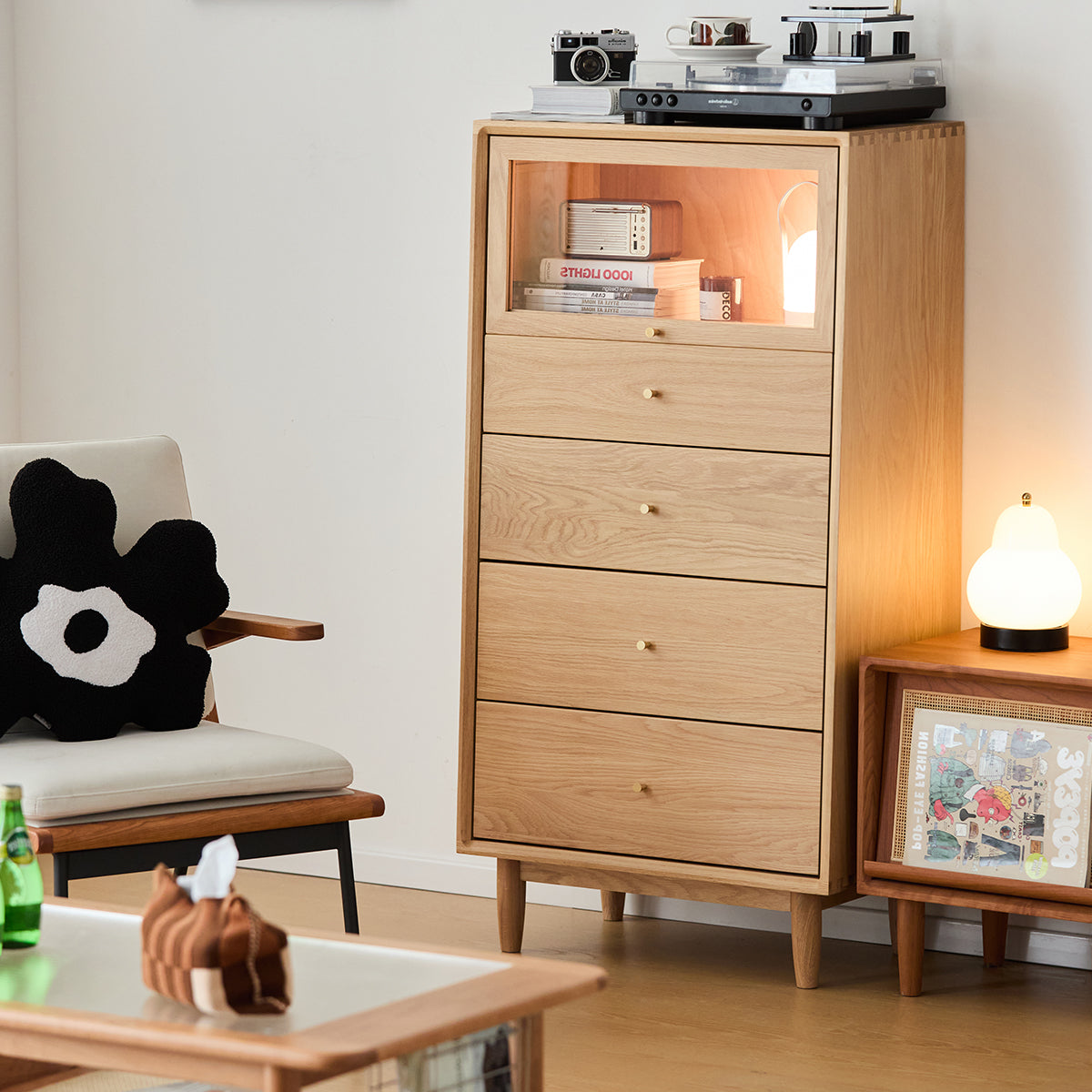 EGK29 塗師 勝山 木地師 由香 焼印有り ジュエリーチェスト キャビネット ホワイトWoody Prime Oak 五段チェスト | 高級感と実用性を兼ね備えた