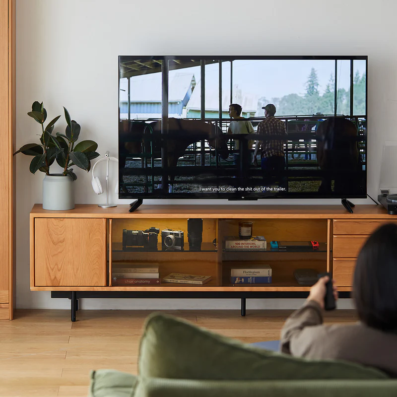 ダークブラウン 木製 テレビボード ガラス扉付き Woody Prime Cherry ガラス扉付き木製テレビキャビネット テレビ