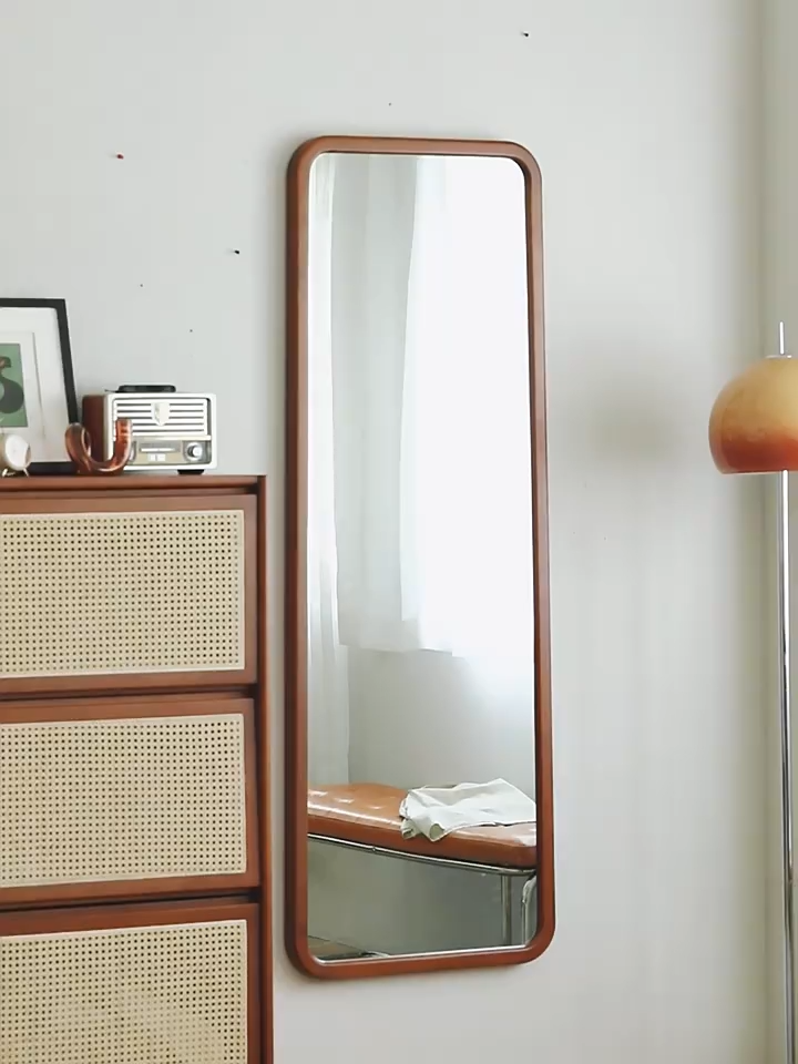 ツゲ材 木製レトロスタンドミラー