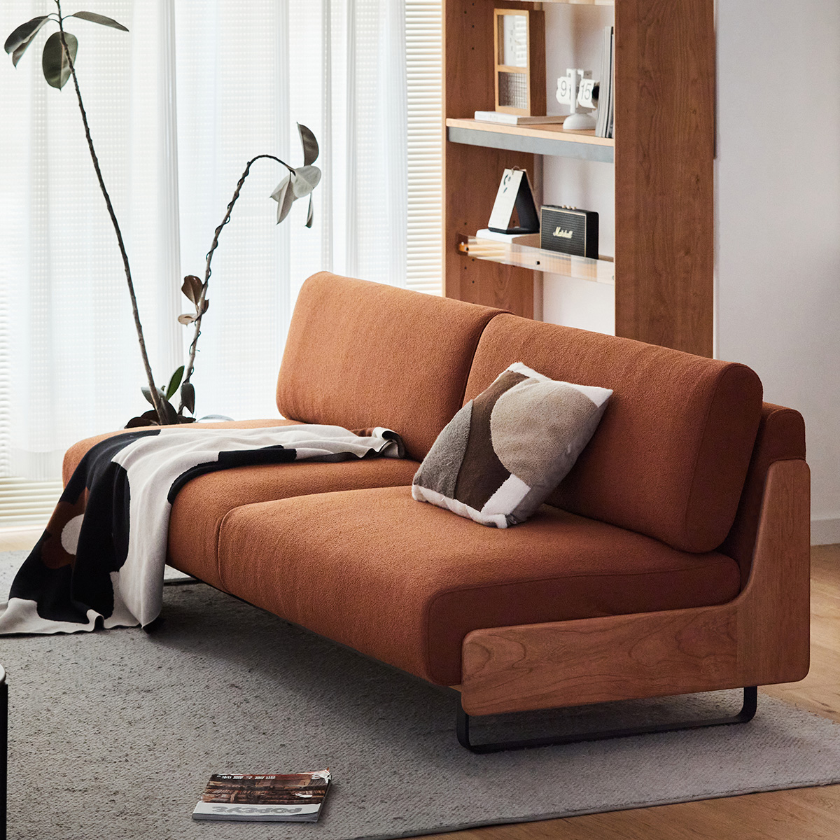 ヴィンテージ風ウッドフレームクッションソファ【カスタマイズ可】