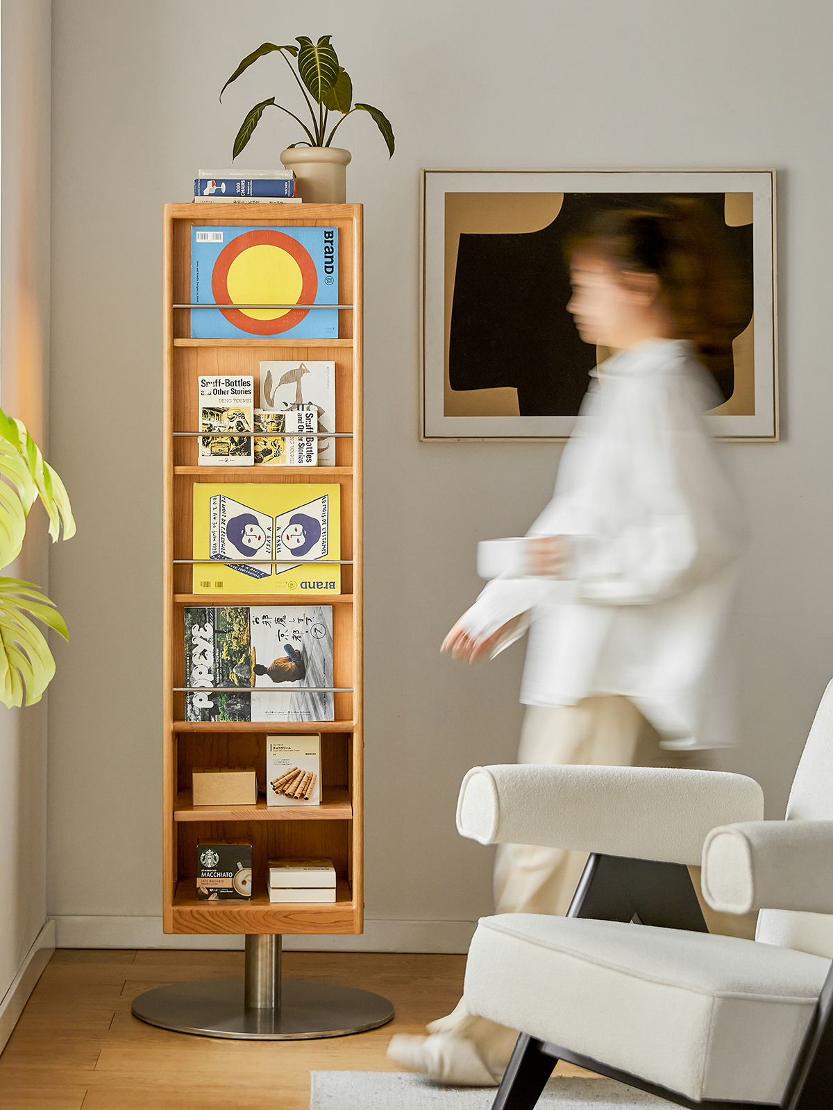 Woody Prime Cherry 回転式ミラー付き収納ラック