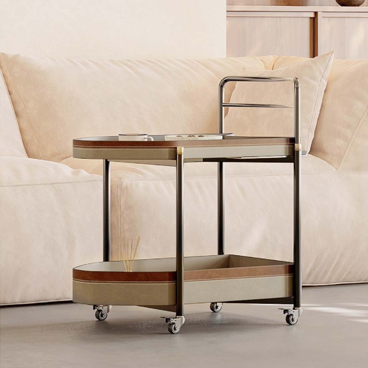 可動式レザー調サイドワゴン