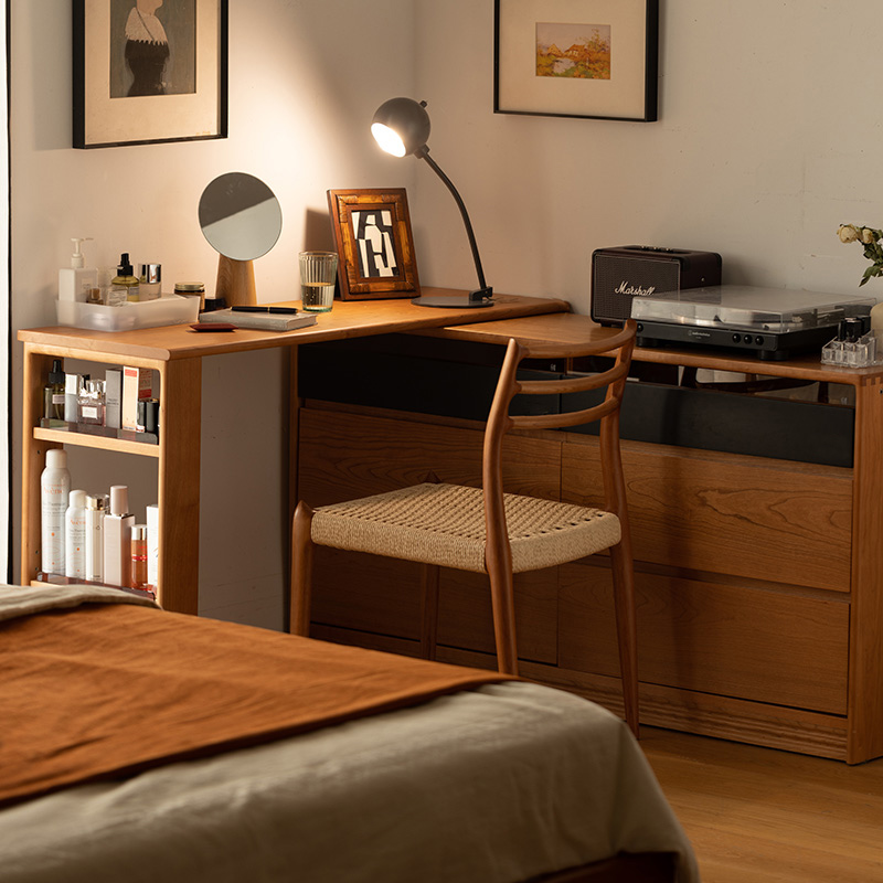 収納付きウッド伸長式ドレッサー | チェリー材を使ったヴィンテージ感