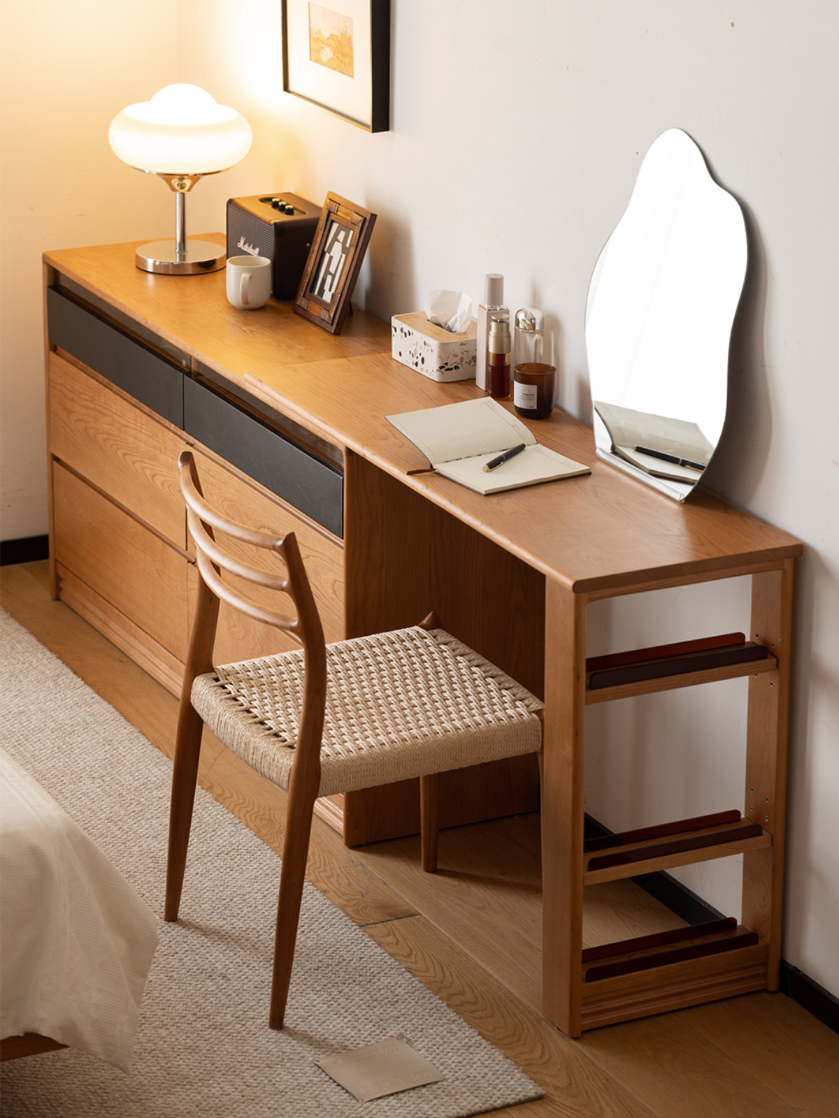 収納付きウッド伸長式ドレッサー