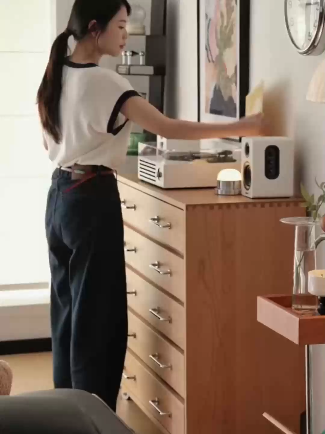 チェリー材 キャスター付き5段チェスト